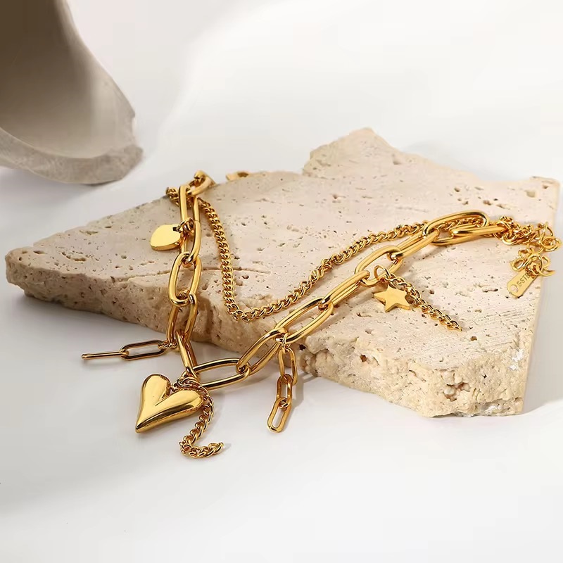 Luxura 18K Gold Plated Double Layer Bead Chain Bracelet